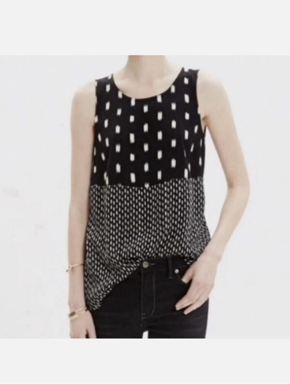 Madewell Sunbase Ikat Print Black Sleeveless Keyhole Back Tank Blouse Size Small